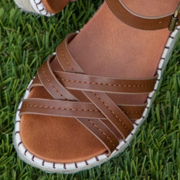 Cognac Straps Boho Espadrille Flat Platform Sandal - Picture 4 of 8